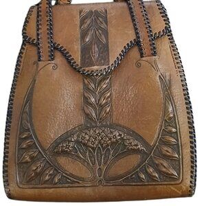 Antique 1900s Art Nouveau MEEKER MADE Brown Leather Whip Stitched Tooled Purse